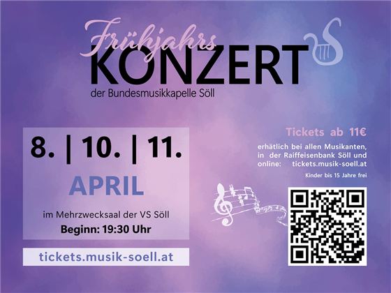 Frühjahrskonzert der Bürgermusikkapelle Söll. Veranstaltung im Mehrzwecksaal mit Ticketinfos.