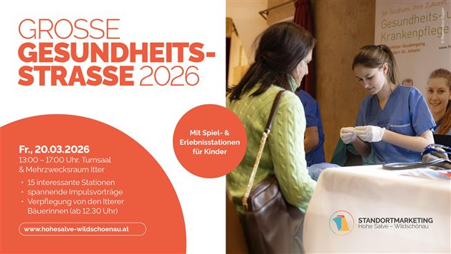 Informační stánek ke Zdravotní ulici 2026 s angažovanými zaměstnanci, kteří radí návštěvníkům. Byly představeny vzrušující aktivity a nabídky, také pro děti.