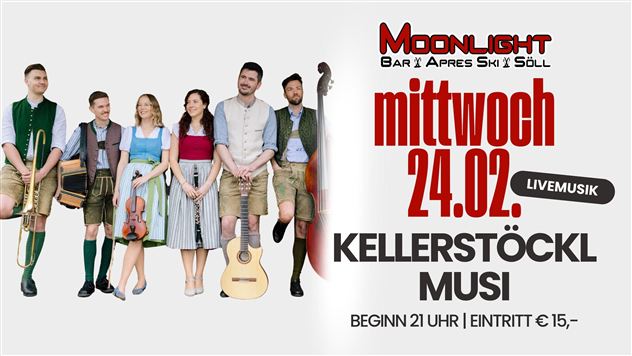Een aankondiging voor een live muziek evenement. Vijf muzikanten met verschillende stijlen en accessoires zijn afgebeeld.