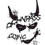 A graphic design featuring a devilish face and the text "Achnpass Going". The colors are black and white, which conveys a powerful impression.