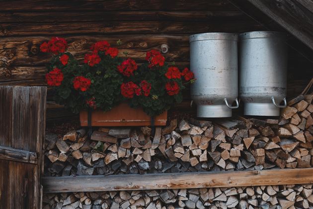 Scheffau_Alm_Holz_Blumen_Milchkanne