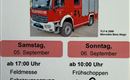 Ein Plakat der Freiwilligen Feuerwehr Itter für eine Fahrzeugsegnung mit Hallenfest und Frühschoppen. Die Veranstaltung findet am 5. und 6. September statt.