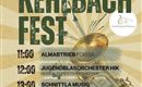 Ein Veranstaltungsplakat für das 19. Kehlbach Fest. Es zeigt die Programmpunkte und Uhrzeiten für Musik und Unterhaltung sowie Details zu Kinderprogrammen und Gastronomie.