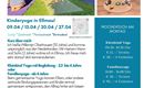 Een flyer voor kinderyoga in Ellmau met informatie over cursussen. Er zijn beelden van kinderen en volwassenen die yoga-oefeningen doen.
