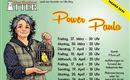 Plakát pro divadelní hru "Power Paula". Zobrazuje ženu s klecí a ptákem, spolu s termíny představení a informacemi.