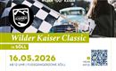 Ein Plakat für die Wilder Kaiser Classic in Söll, das am 16. Mai 2026 stattfindet. Es zeigt eine Person mit einer schwarz-weißen Schachflagge und Informationen zur Veranstaltung.