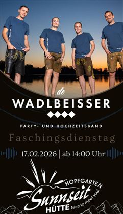 Kapela na večírky a svatby nazvaná "de Wadlbeisser" stojí u jezera při západu slunce.  
Nosí tradiční kroje a propagují akci na Popeleční úterý.