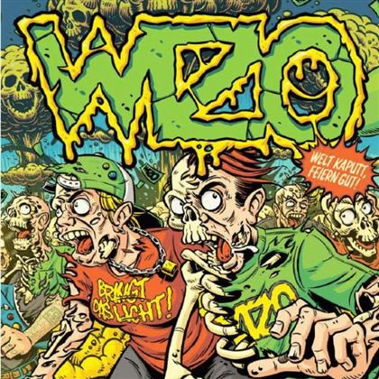A colorful comic with zombies and funny characters. The text on the image reads: "WORLD BROKEN, PARTY GOOD!"