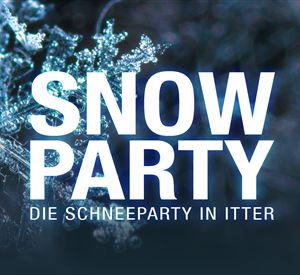 A frosty scene with snowflakes in the background. Text overlay for a snow party in Itter.