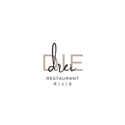 A modern logo for the restaurant "Drei Rijs". The font is simple and elegant, with a clear color combination.