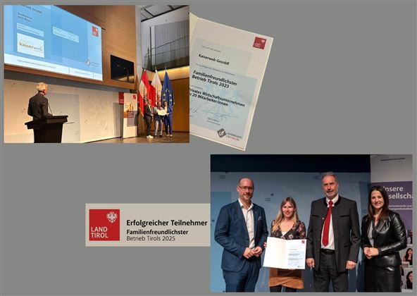 A presentation with a speaker and an award for participation in a competition. The image also shows the logo and the award winners.