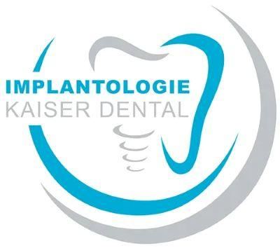 A modern logo for a dental practice focusing on implantology. It features a stylized tooth in blue and gray.