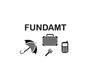 Symbolen voor verloren voorwerpen, waaronder een paraplu, een koffer, een sleutel en een mobiele telefoon. De tekst "FUNDAMT" staat erboven.