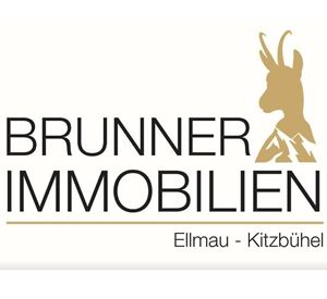 De afbeelding toont het logo van "Brunner Immobilien". Het is modern ontworpen en benadrukt de regio Ellmau - Kitzbühel.