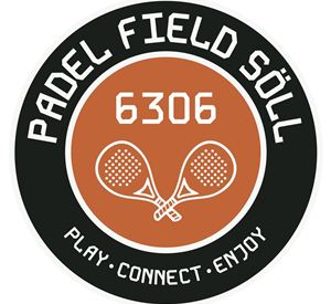 A round sticker with the inscription "Padel Field Soell". Two padel rackets and the words "Play, Connect, Enjoy" are also depicted.