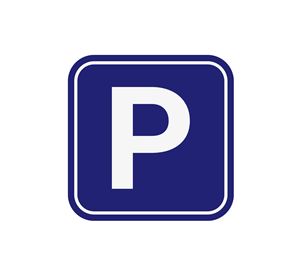 A parking sign with the letter "P" in white on a blue background. It indicates that parking facilities are available here.