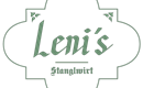 De afbeelding toont een elegant logo van "Leni's Stanglwirt". De letters zijn stijlvol en steken af tegen een donkere achtergrond.