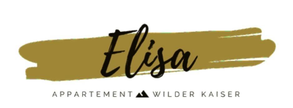 Ein modernes Logo für das Appartement "Elisa" am Wilden Kaiser. Es kombiniert geschwungene Schrift mit einer goldenen Farbfläche.