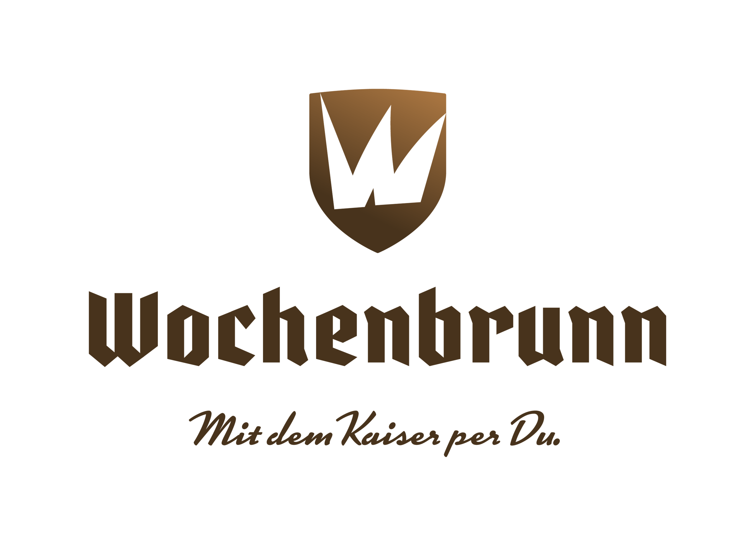 An elegant logo featuring the inscription "Wochenbrunn". Below it, the slogan reads "On familiar terms with the emperor".