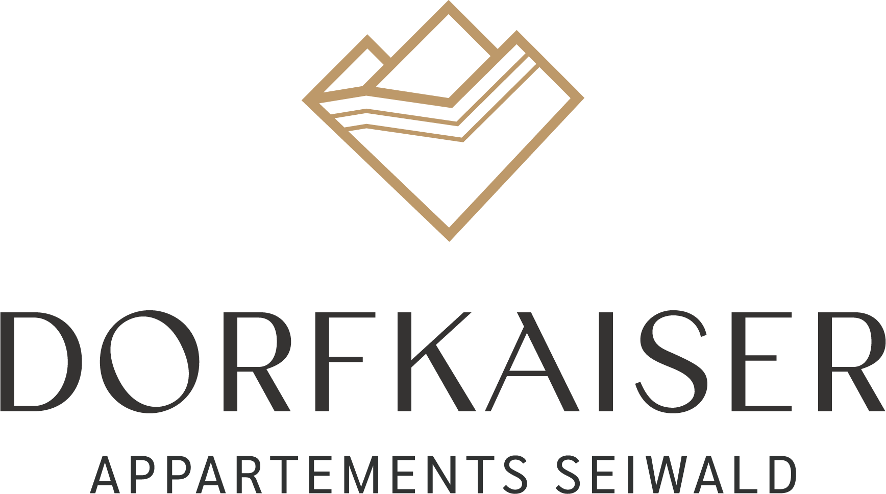 An elegant logo with the name "Dorfkaiser" and a stylized mountain motif. It conveys a sense of comfort and quality.