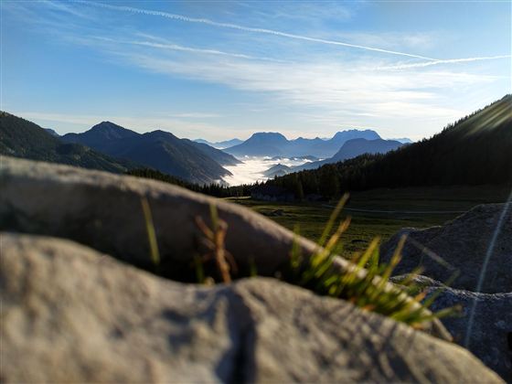 View towards Hinterthiersee and Kaisermassiv from the Grabenbergalm