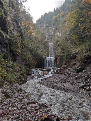 Although this waterfall was artificially enclosed, it still provides a picturesque scene.