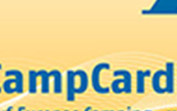 Eine ADAC CampCard für Rabatte auf Camping- und Stellplätzen in Europa. Die Karte zeigt ein Zelt und ein Wohnmobil-Symbol.
