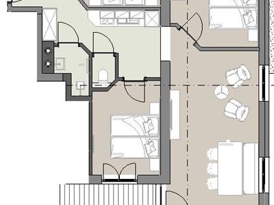 Apartmán, sprcha, WC, 3 místnosti na spaní