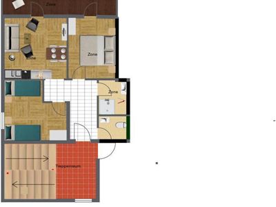 Eine detaillierte Grundrisszeichnung einer Wohnung. Die Räume sind klar abgebildet und zeigen eine Aufteilung von Wohn- und Schlafbereichen.