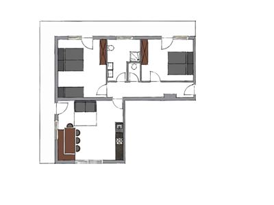 Apartmán, sprcha, WC, 2 místnosti na spaní