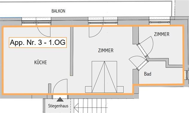 A floor plan sketch of apartment No. 3 on the first floor. The drawing shows the arrangement of the kitchen, rooms, and bathroom.