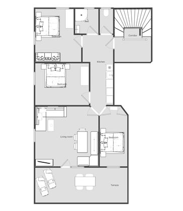 Appartement 3/ 2 Doppelzimmer+1 Dreibettzimmer