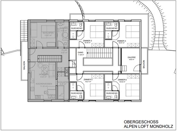 Obergeschoss Alpen loft Mondholz