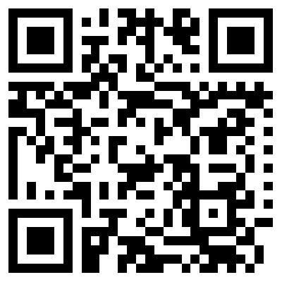 A black-and-white QR code. It can be scanned with a smartphone to receive information.