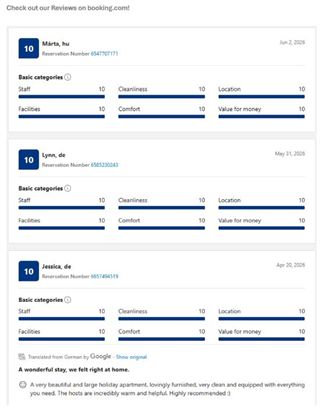Een overzicht van beoordelingen op een website. De beoordelingen zijn voortdurend positief en beschrijven een aangenaam verblijf.