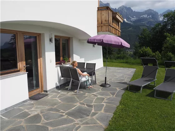 Terrasse Blick: Wilden Kaiser/Ellmauer Tor