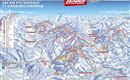 Eine Karte des Skigebiets SkiWelt mit 90 Liften und 284 km Pisten. Die Region bietet zahlreiche Abfahrten und Hütten für Wintersportler.
