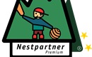 A symbol featuring a player holding a racket, in front of stylized mountains. The design includes a quality logo with stars.