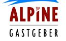 A logo featuring the inscription "ALPINE GASTGEBER" and stylized mountains. It also includes edelweiss flowers and a heart-shaped accent.